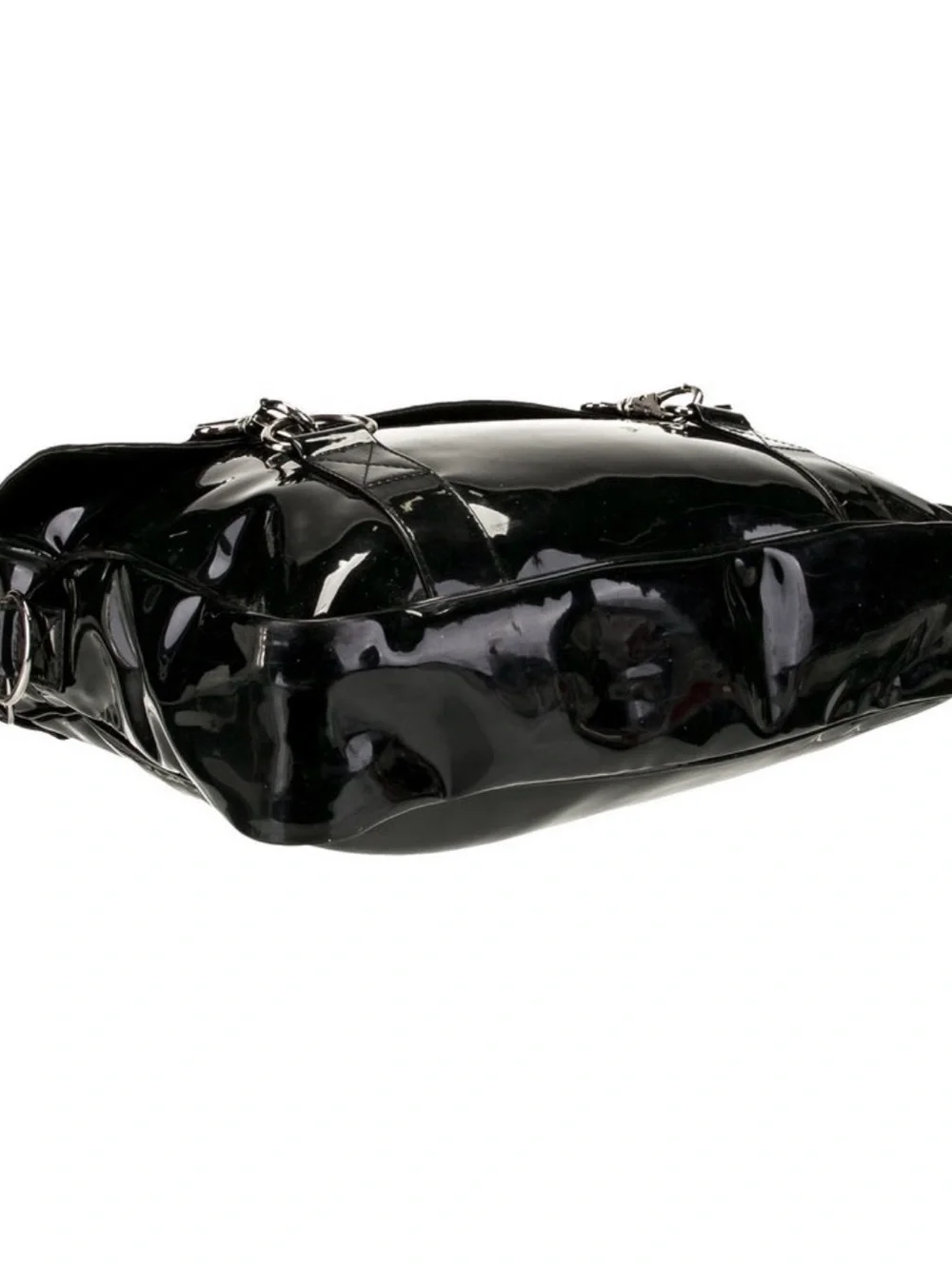 Marc Jacobs Black Patent Messenger Bag with Silver Hardware